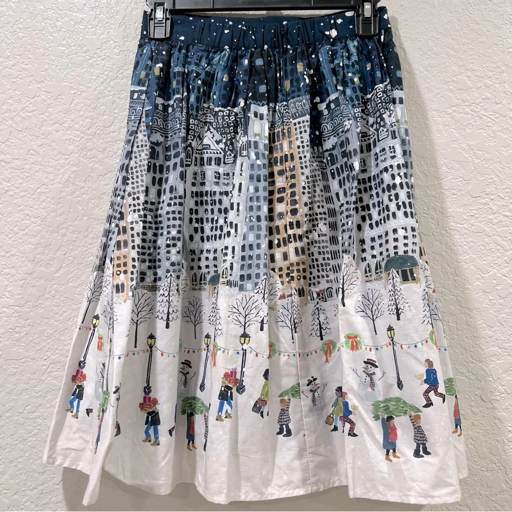 ModCloth Christmas Holiday Skirt City Lights Winter Wonderland Size XS - Picture 2 of 9